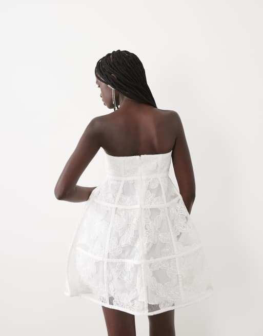 True Decadence Bandeau cage mini dress in white, 4 of 4