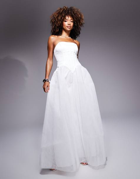 True Decadence Bandeau corset maxi dress in white