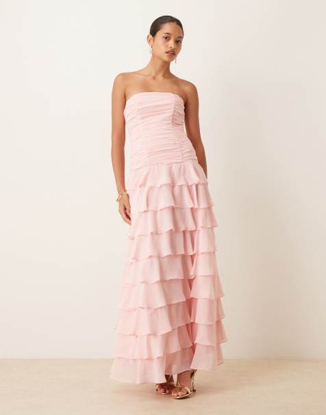 True Decadence Bandeau tiered maxi dress in dusty pink - view 1