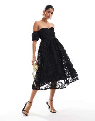 asos True Decadence Bardot bust cup midi dress in black