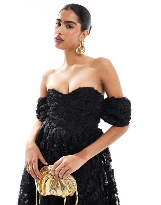 True Decadence Bardot bust cup midi dress in black, 2 of 4
