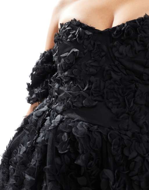 True Decadence Bardot bust cup midi dress in black, 3 of 4