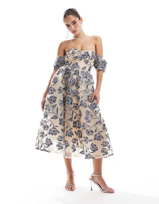 True Decadence Bardot bust cup midi dress in blue