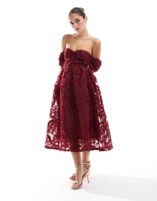 True Decadence Bardot Bust Cup Midi Dress In Burgundy - Asos Midi Dress New In 1st November 2024