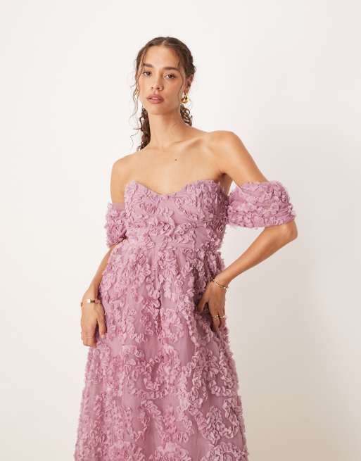 True Decadence Bardot midi dress in dusty rose, 2 of 4