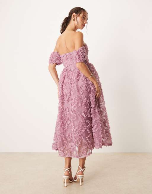 True Decadence Bardot midi dress in dusty rose, 3 of 4