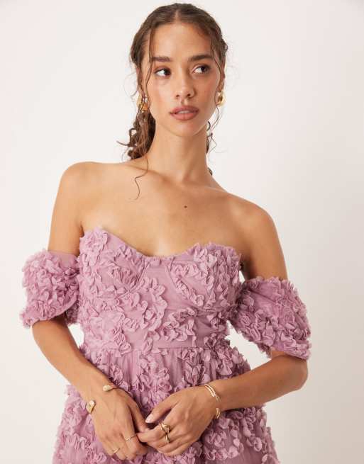 True Decadence Bardot midi dress in dusty rose, 4 of 4