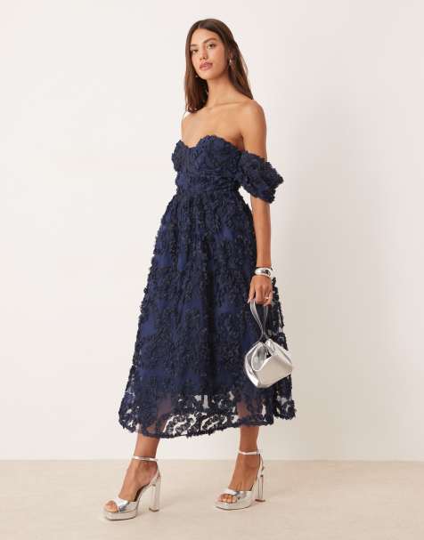 True Decadence Bardot midi dress in light navy