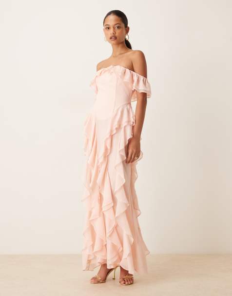 True Decadence Bardot ruffle maxi dress in pale pink - view 1