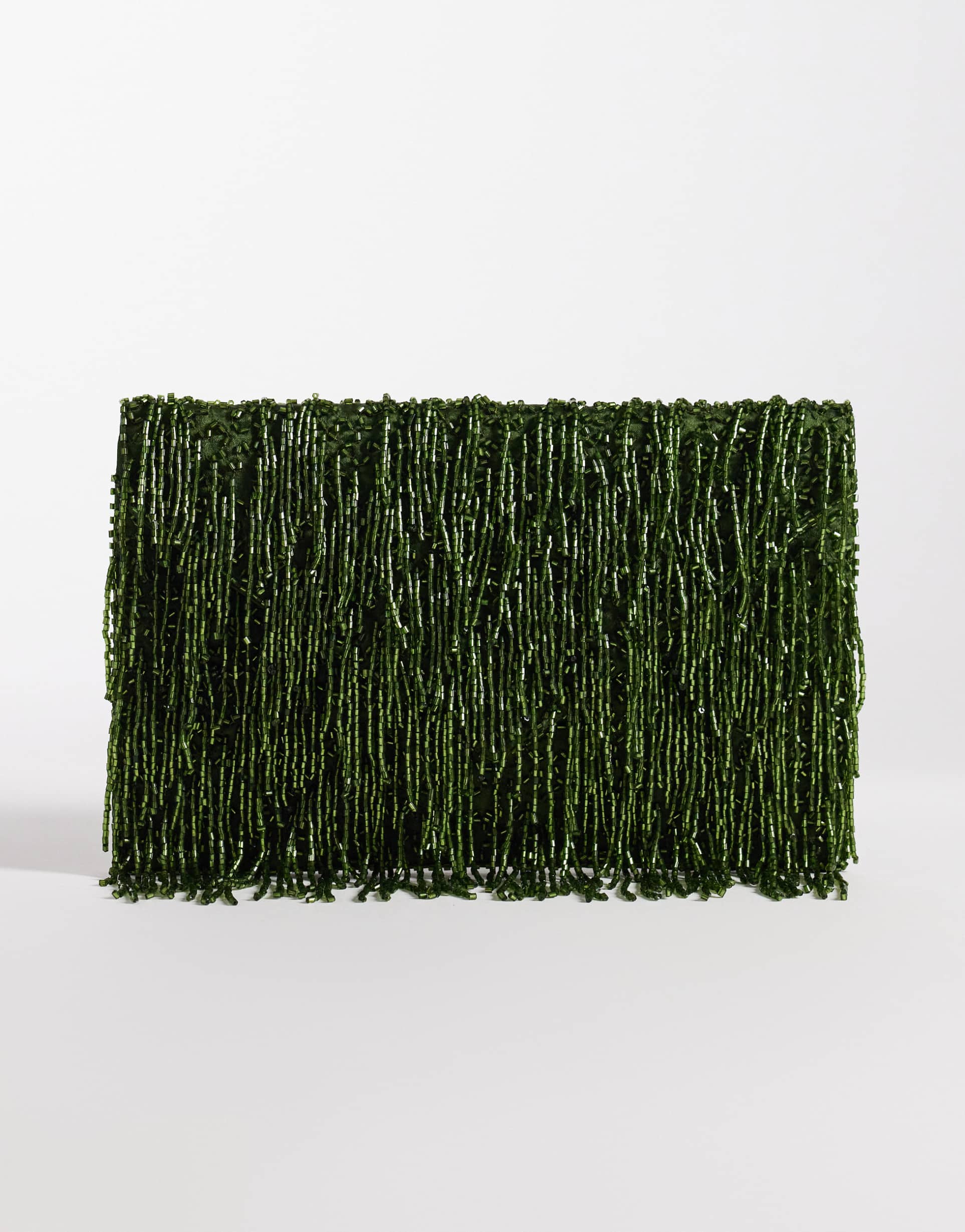 true decadence bead fringe envelope clutch bag in olive green