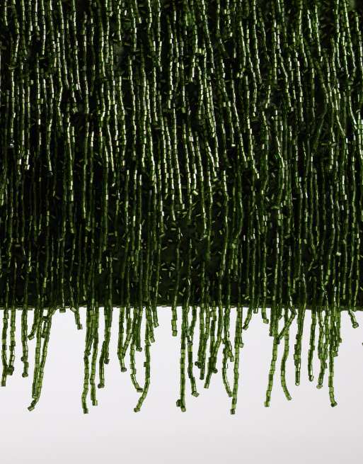 True Decadence bead fringe envelope clutch bag in olive green , 3 of 4