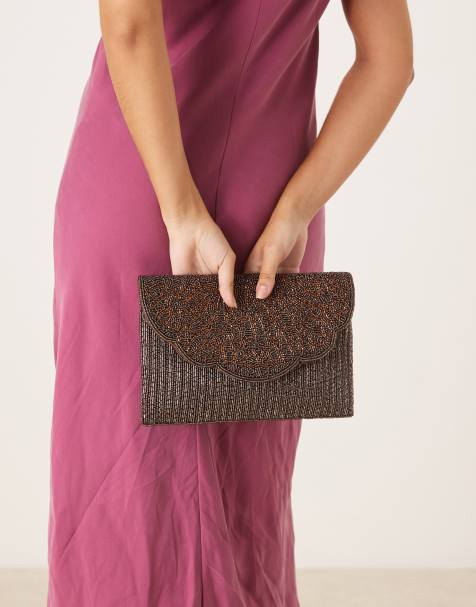 True Decadence beaded clutch bag in chocolate brown - view 1