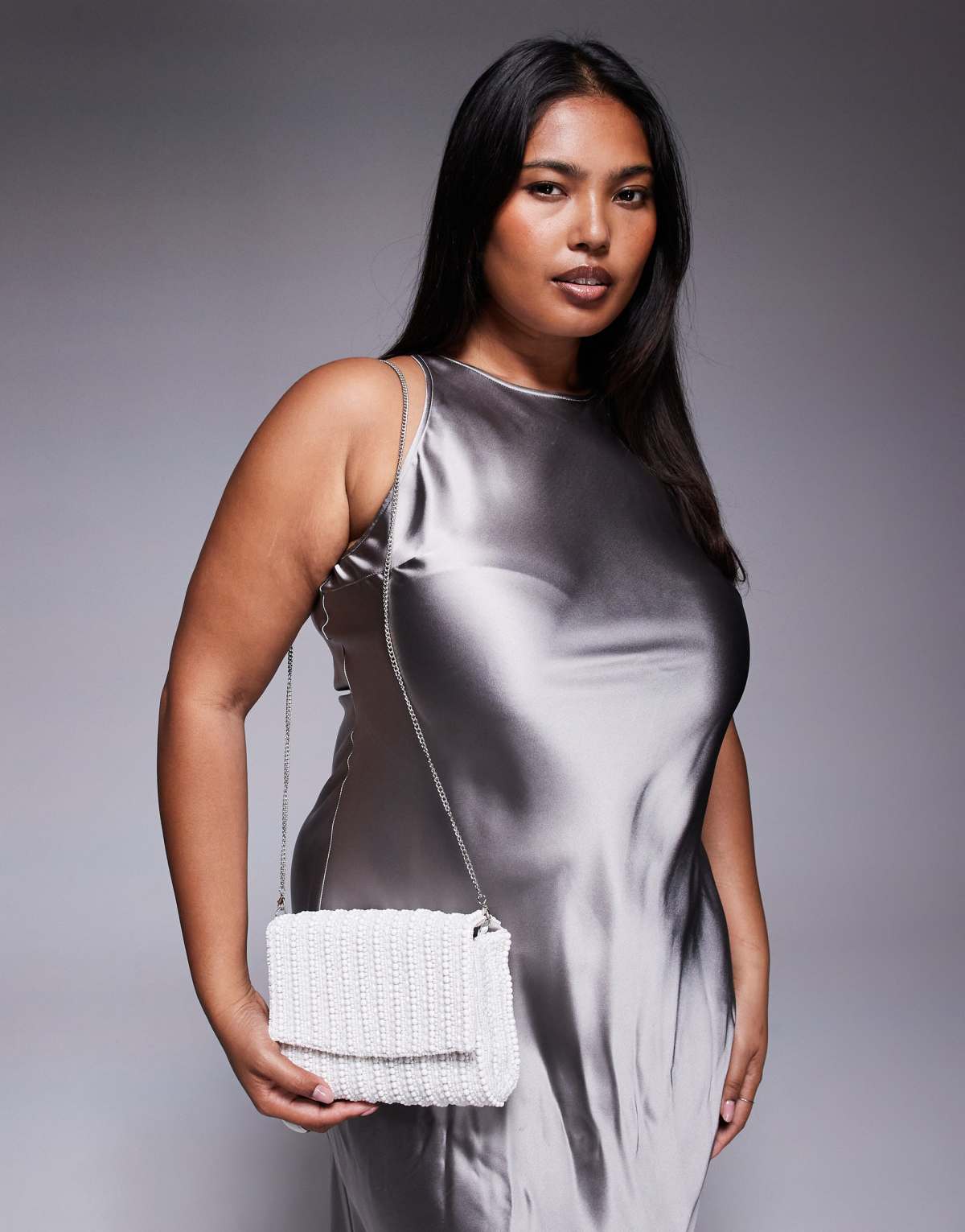 True Decadence beaded crossbody bag in white