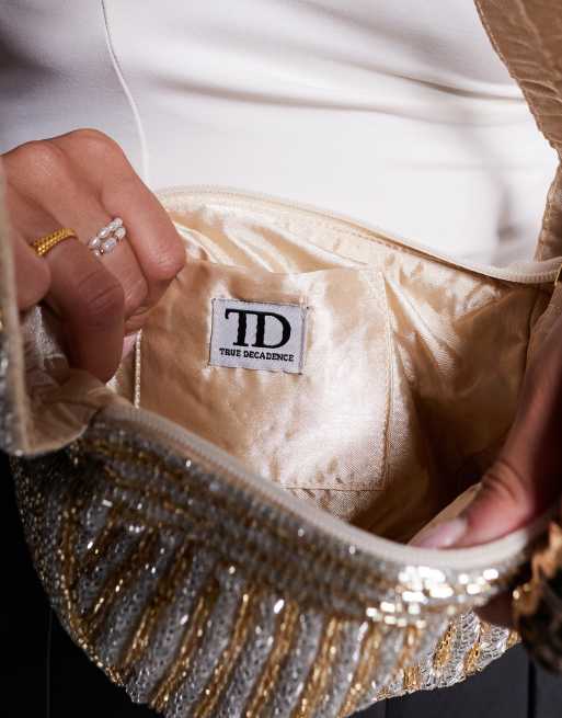 True Decadence beaded detail shoulder bag in silver/gold, 2 of 4