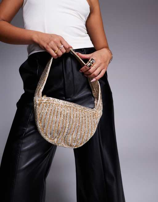 True Decadence beaded detail shoulder bag in silver/gold, 3 of 4