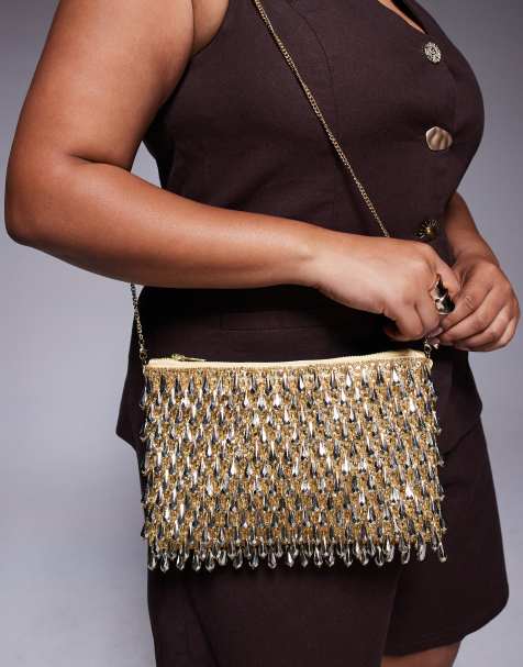 True Decadence beaded embellished clutch bag in gold - view 1