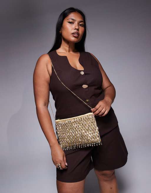True Decadence beaded embellished clutch bag in gold ASOS
