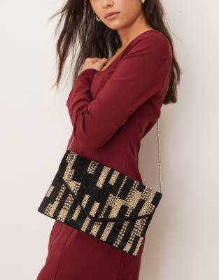 beaded envelope clutch bag in black and gold