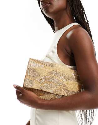 beaded envelope clutch bag in gold