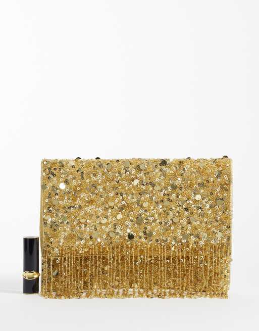 True Decadence beaded envelope clutch in gold, 2 of 4