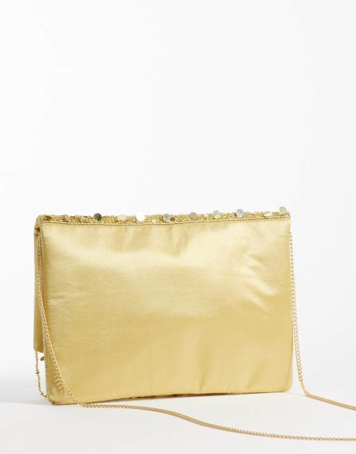 True Decadence beaded envelope clutch in gold, 4 of 4