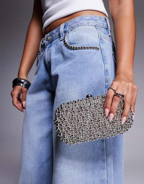 True Decadence beaded hard clutch bag in silver - view 1