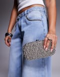 [True Decadence] True Decadence beaded hard clutch bag in silver No Size SILVER