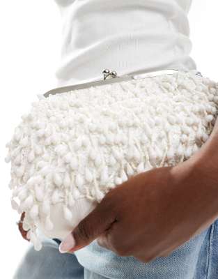 beaded pouch clutch bag in white