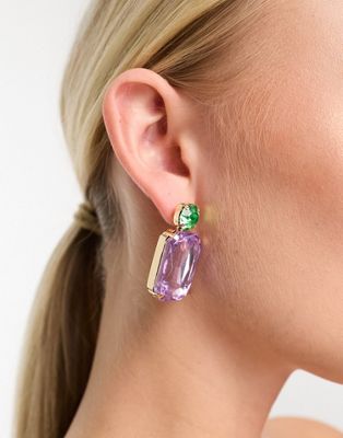 True Decadence bejewelled earrings in pink and green