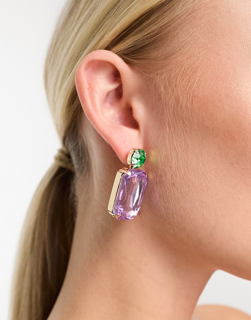 True Decadence bejewelled earrings in pink and green-Multi