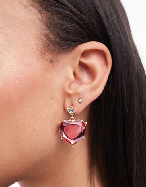 True Decadence bejewelled heart earrings in red, 4 of 4