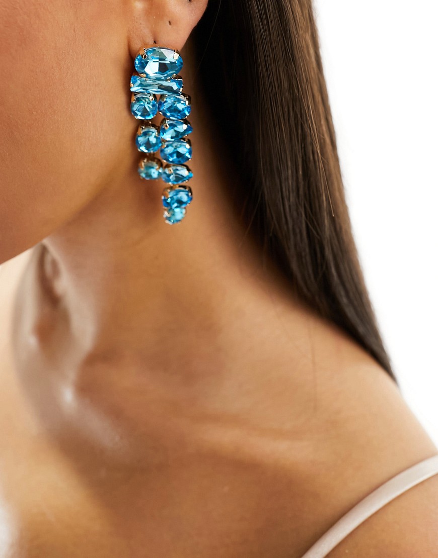 True Decadence bejewelled leaf drop earrings in turquoise-Blue