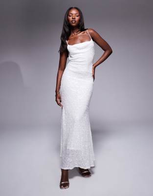 asos True Decadence Bias cut midaxi dress in white sequin