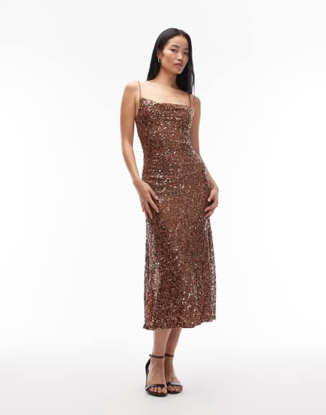 True Decadence Bias cut strappy sequin maxi dress in tan sequin - view 1