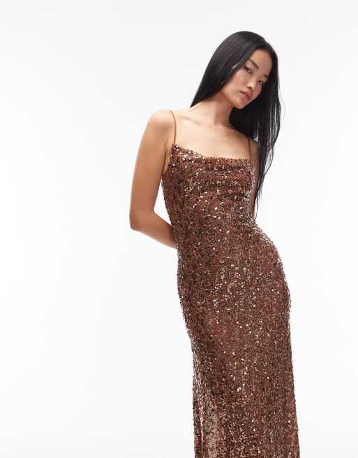 True Decadence Bias cut strappy sequin maxi dress in tan sequin, 2 of 4