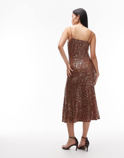 True Decadence Bias cut strappy sequin maxi dress in tan sequin, 3 of 4