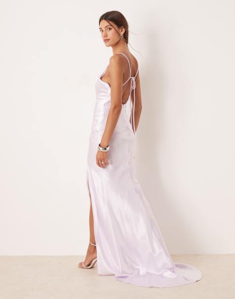True Decadence Bias cut tie back maxi dress in cool lilac