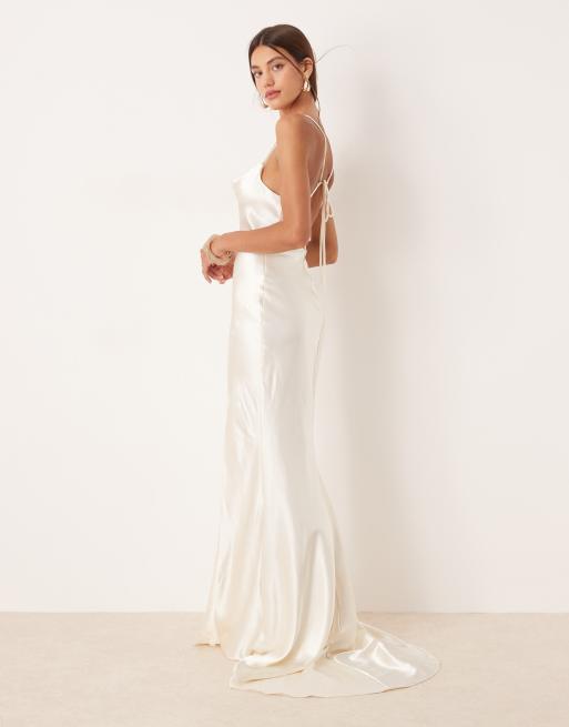 True Decadence Bias cut tie back maxi dress in cream, 2 of 4