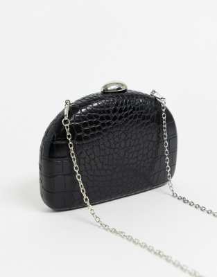 Download True Decadence Black Mock Croc Half Moon Clutch Bag | ModeSens