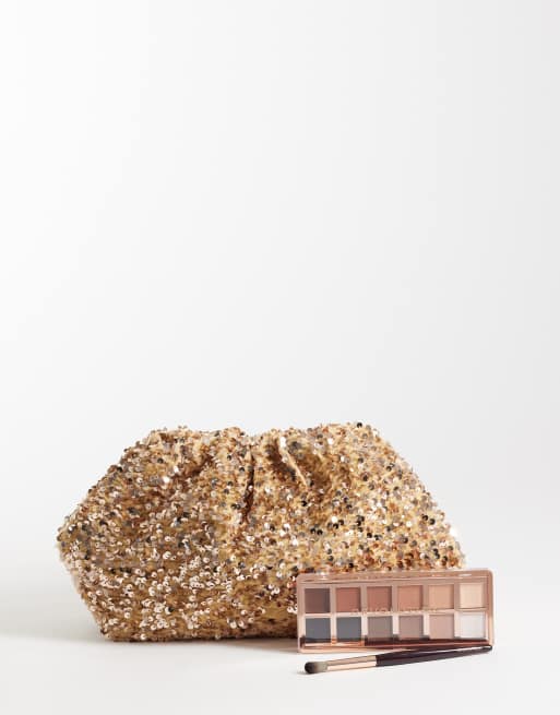 True Decadence - bolso de mano tipo clutch con lentejuelas y abalorios en bronce dorado, 2 de 4