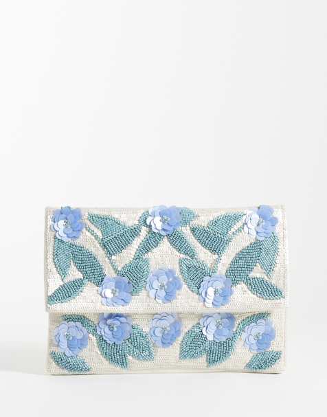 True Decadence - bolso de mano tipo sobre con adorno floral en azul verdoso - view 1
