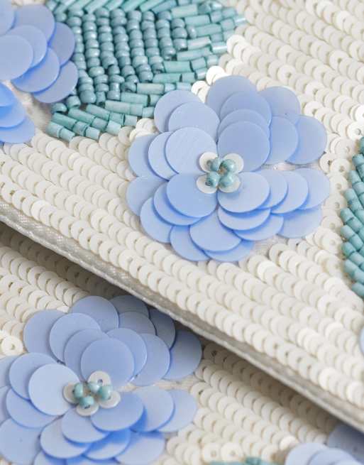 True Decadence - bolso de mano tipo sobre con adorno floral en azul verdoso, 3 de 4