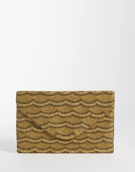 True Decadence - bolso de mano tipo sobre con lentejuelas y adornos dorado, 1 de 4