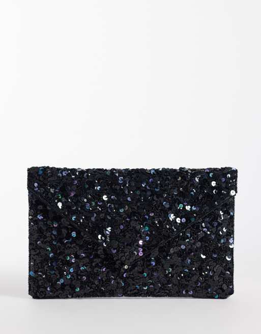 True Decadence - bolso de mano tipo sobre con lentejuelas y adornos en negro, 1 de 4