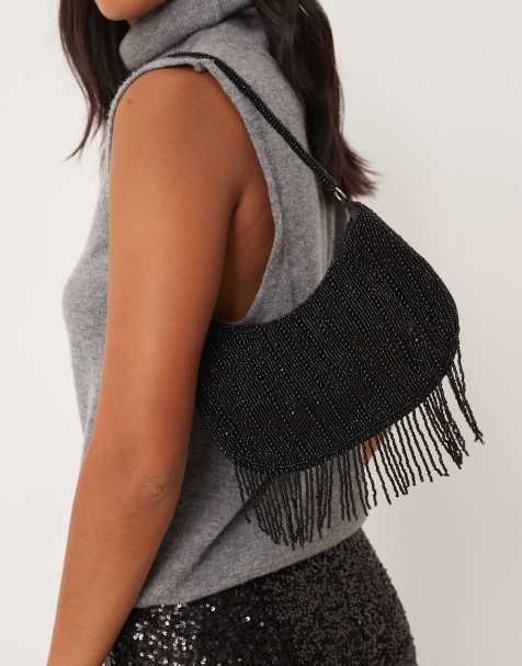 True Decadence - Borsa a tracolla nera e argento decorata con nappe - view 1