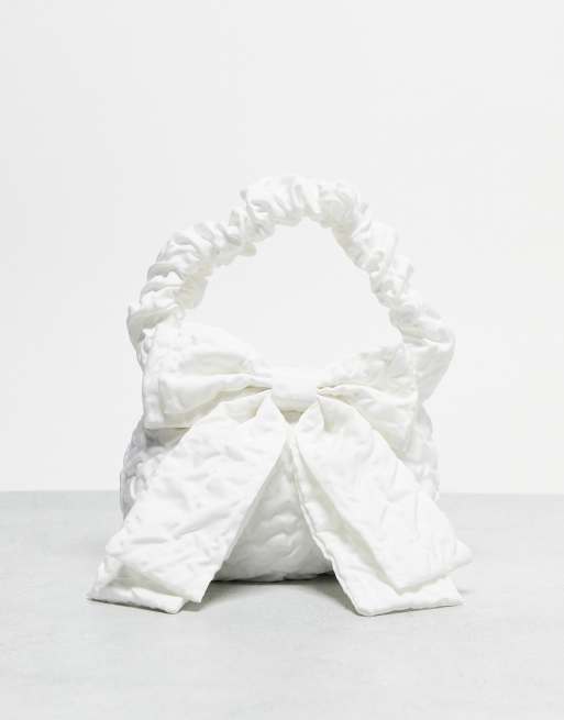 True Decadence - Borsa bianca in raso con dettaglio a fiocco