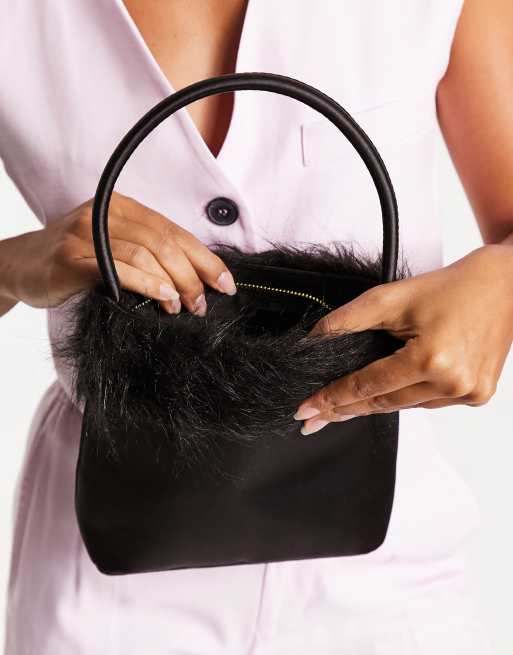 True Decadence Borsa in raso nera con manici e finiture in