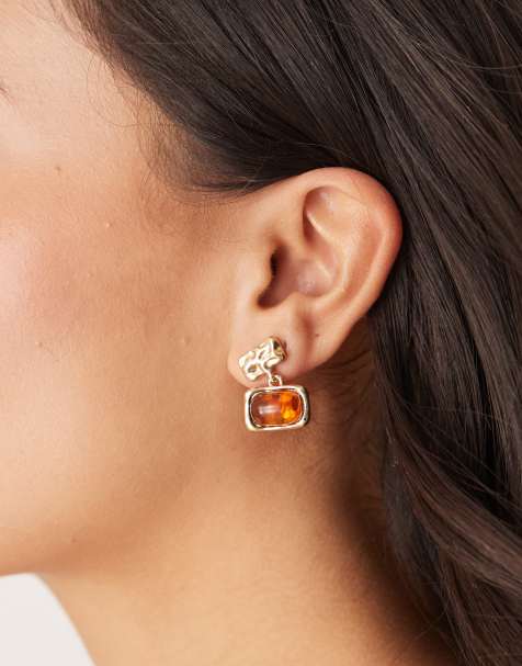 True Decadence - Boucles d'oreilles avec pendant pierre ambrée - Doré - view 1