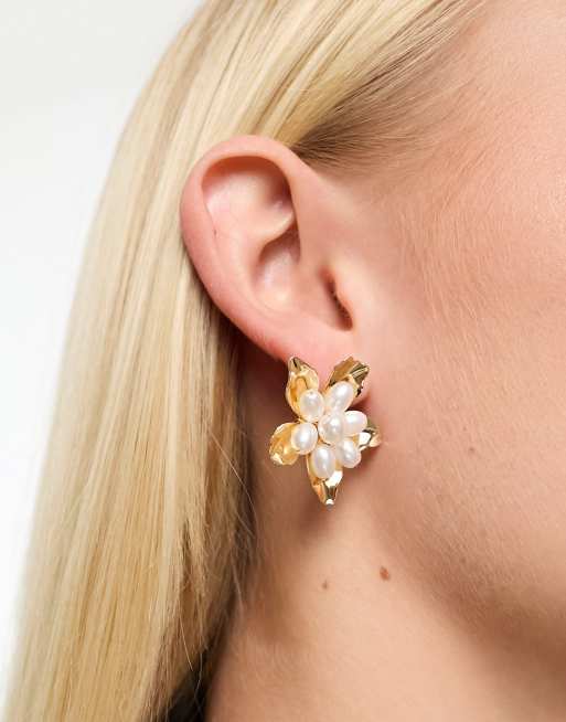 True Decadence - Boucles d'oreilles en forme de fleur avec perles - Doré