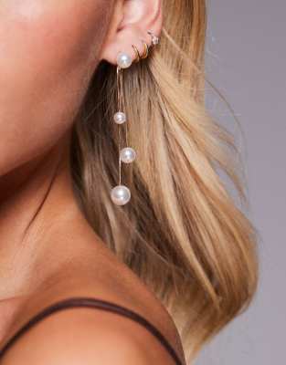 True Decadence - Boucles d'oreilles longues pendantes avec perles nacrées - Doré
